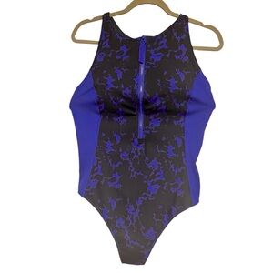 Fabletics Black and Blue Artistic One Piece Swimsuit
